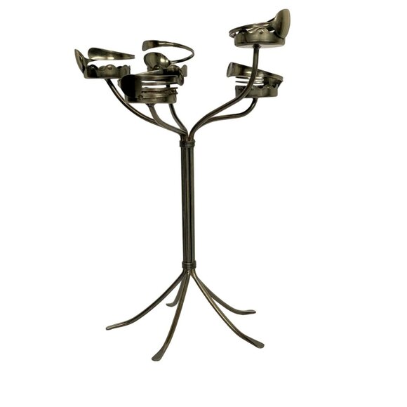Candelabra Modernist Artsy Pewter Finish Spoon Fork Candle Holder Flatware Art - Picture 1 of 14